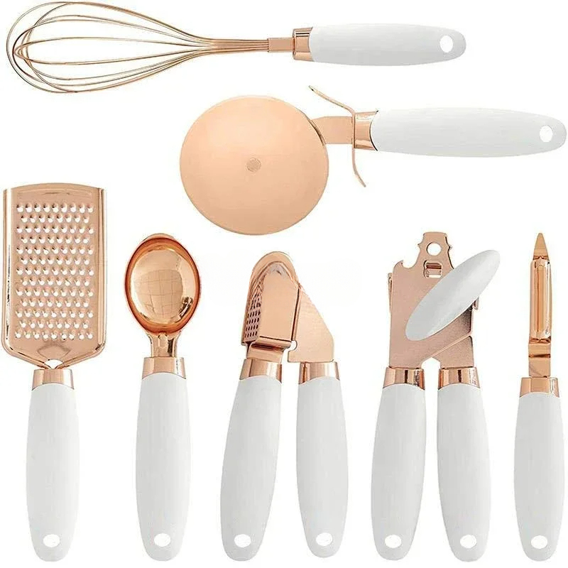 Kitchen Gadgets Gold - ชุดอุปกรณ์ครัว 7 ชิ้น สีโรสโกลด์ ประกอบด้วยที่บดกระเทียม ที่ขูด