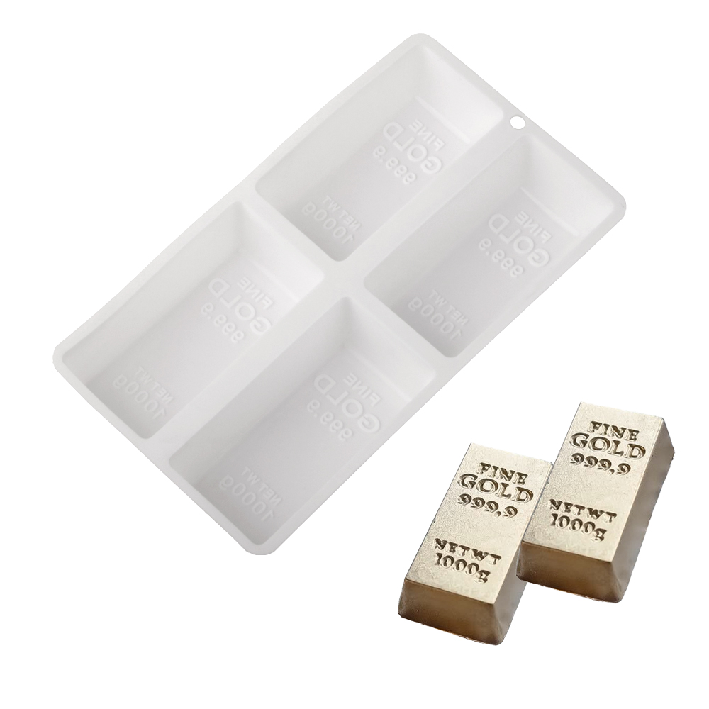 Kitchen Gadgets Gold - 4 เซลล์ทองบาร์รูปมูสเค้กเบเกอรี่แม่พิมพ์ซิลิโคนแม่พิมพ์เค้กแถบยาวทองอิฐออกแบบช็อกโกแลต Mould ครัว Bakeware