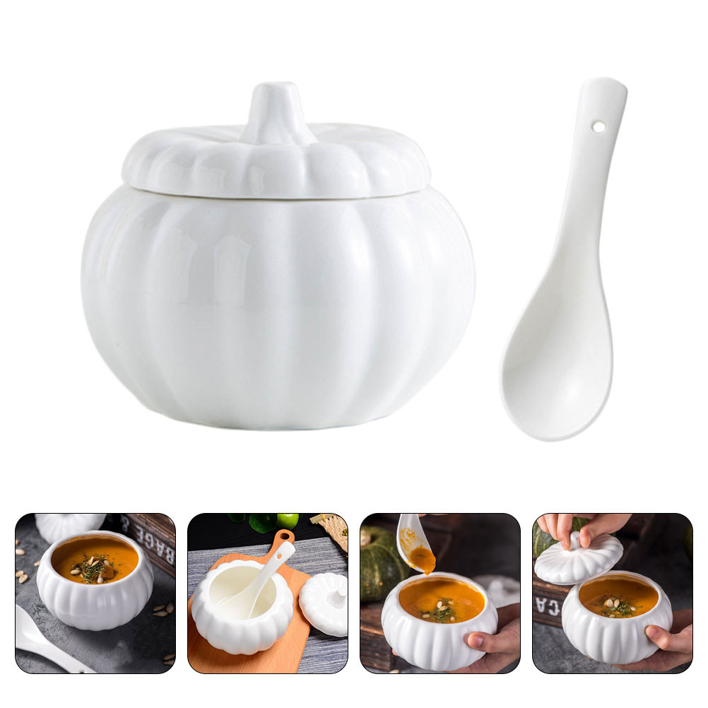 Kitchen Gadgets Gold - ชุดชามเซรามิกรูปฟักทองพร้อมฝาปิดสำหรับนึ่งซุป ข้าว ไข่ ซาลาเปา อุปกรณ์ครัวสร้างสรรค์ ของขวัญขึ้นบ้านใหม่