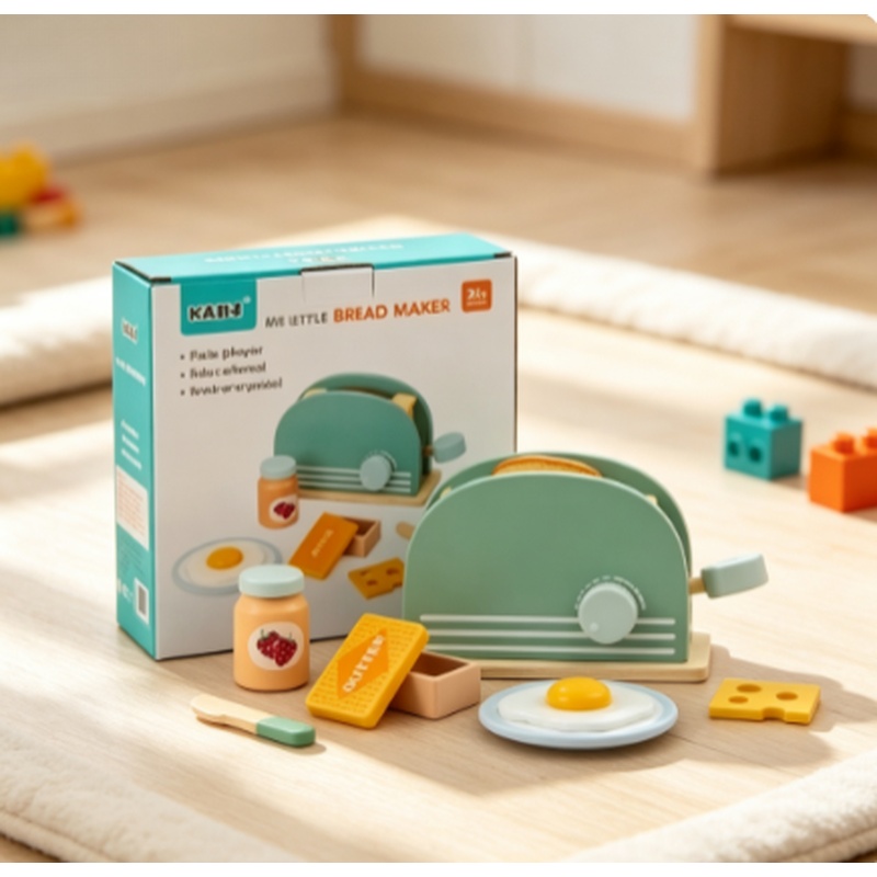 Kitchen Gadgets For Kids - ของเล่นเครื่องปิ้งขนมปังจำลองไม้ ชุดของเล่นทำอาหารเช้าสำหรับเด็กเล่น ของขวัญสำหรับเด็กชายและเด็กหญิง
