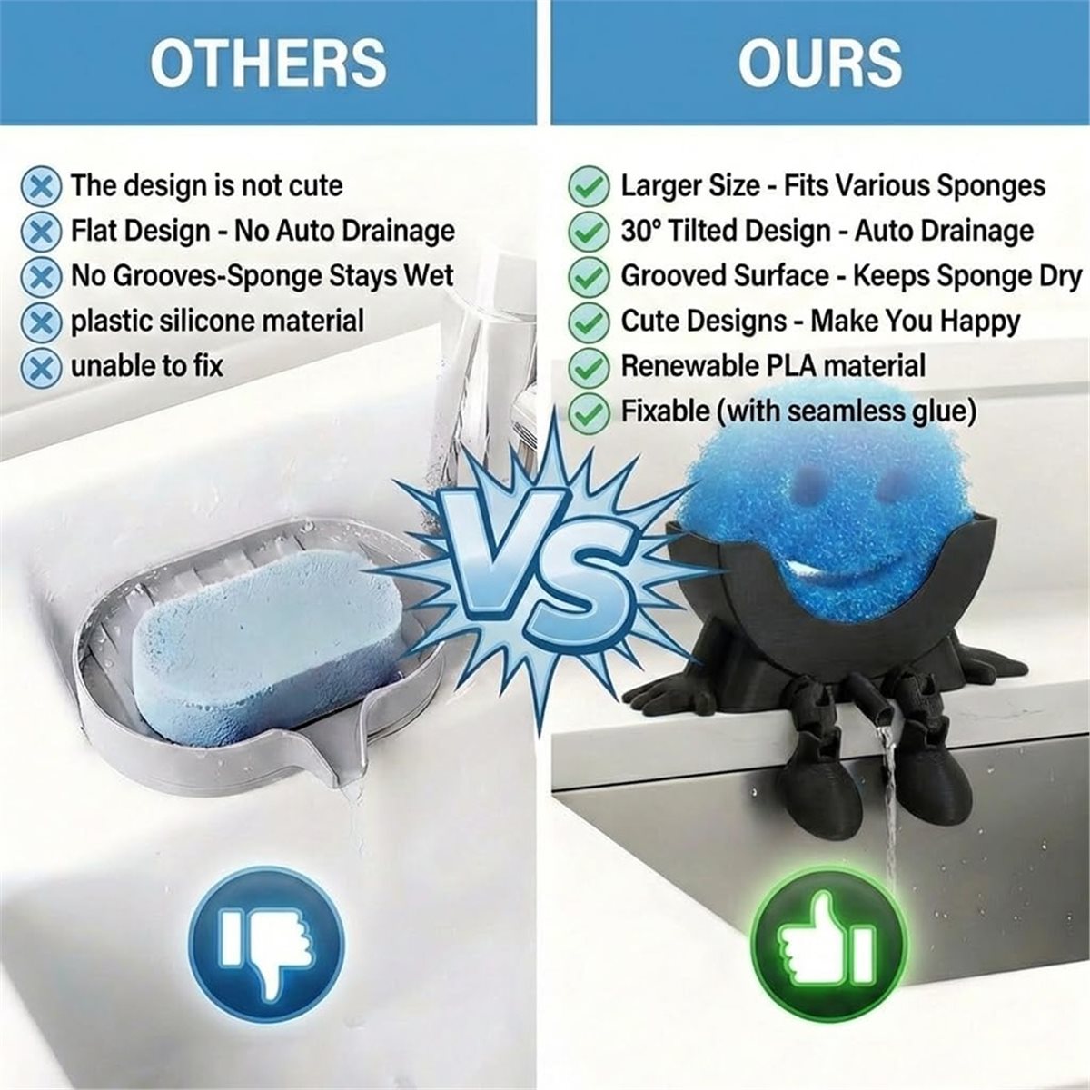 Kitchen Gadgets Save Time - ที่วางฟองน้ำน่ารัก 2 ชิ้น ช่วยประหยัดเวลา พร้อมระบบระบายน้ำ -
