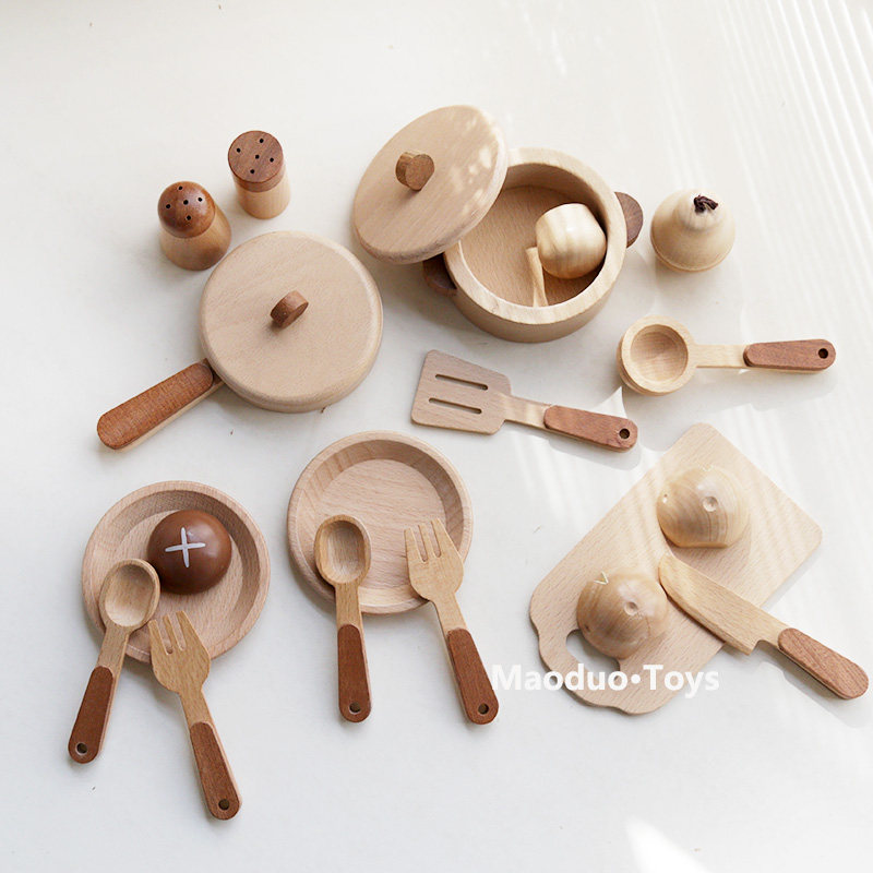 Kitchen Gadgets For Kids - ชุดครัวไม้บีชสำหรับเด็กของเล่น Maoduo พร้อมอุปกรณ์ทำครัว หม้อ ชุดของเล่นทำอาหารเสมือนจริง ชุดหั่นอาหาร
