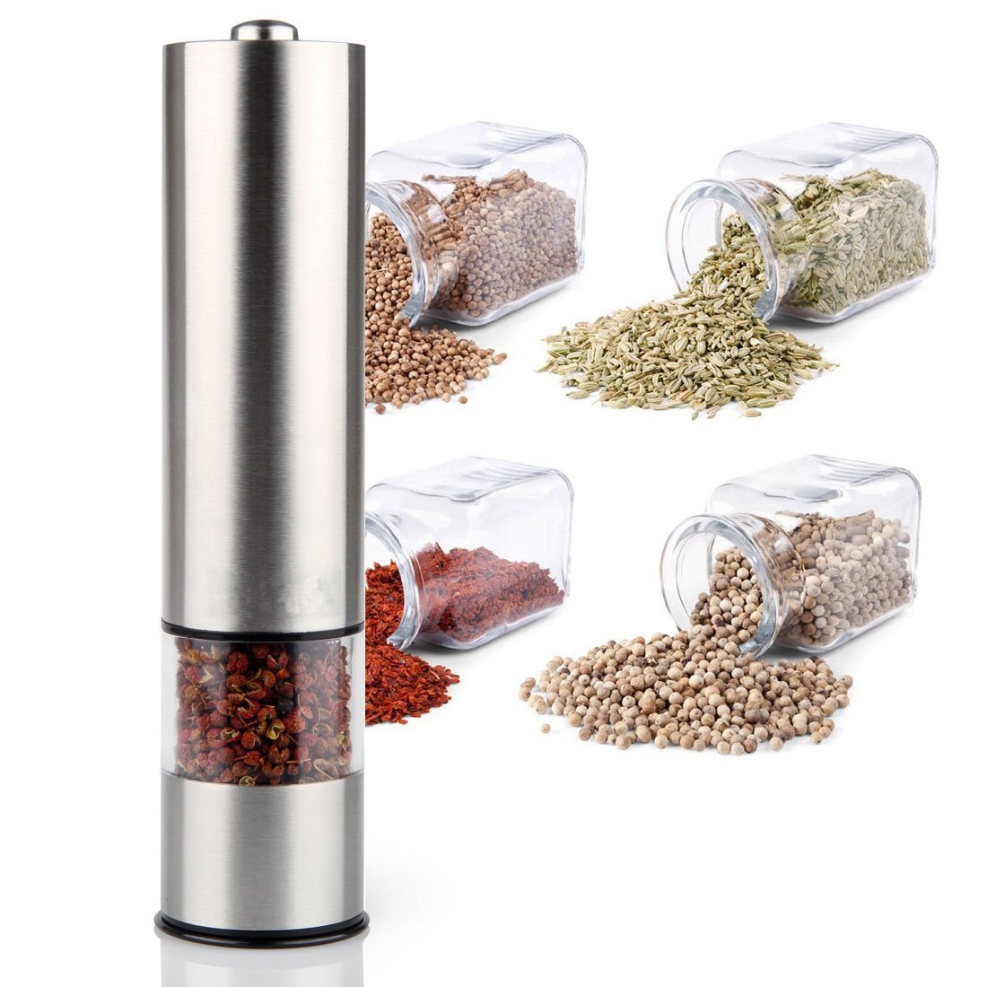 Kitchen Gadgets For Gifts - เครื่องบดเกลือและพริกไทยไฟฟ้า A56T-สแตนเลส เครื่องบดสมุนไพรและเครื่องเทศอัตโนมัติ ปรับความละเอียดได้ ของขวัญ อุปกรณ์ครัว