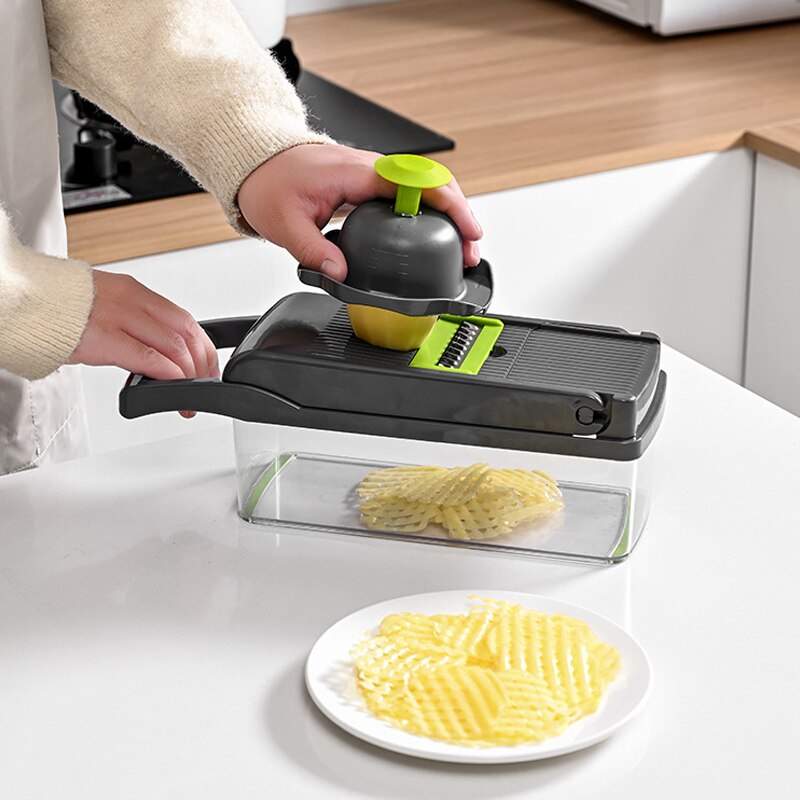 1ชิ้นสีเขียวสีดำ12 in 1เครื่อง - Mandoline Slicer บทวิจารณ์และราคา