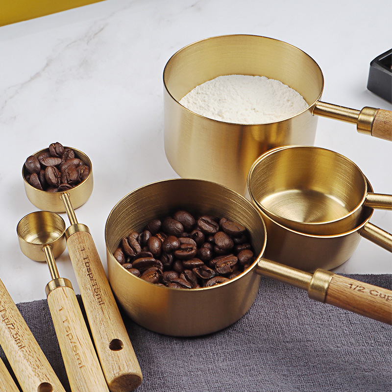 4/8pcs ไม้ทองวัดถ้วยและช้อนสแต - Kitchen Gadgets Gold บทวิจารณ์และราคา